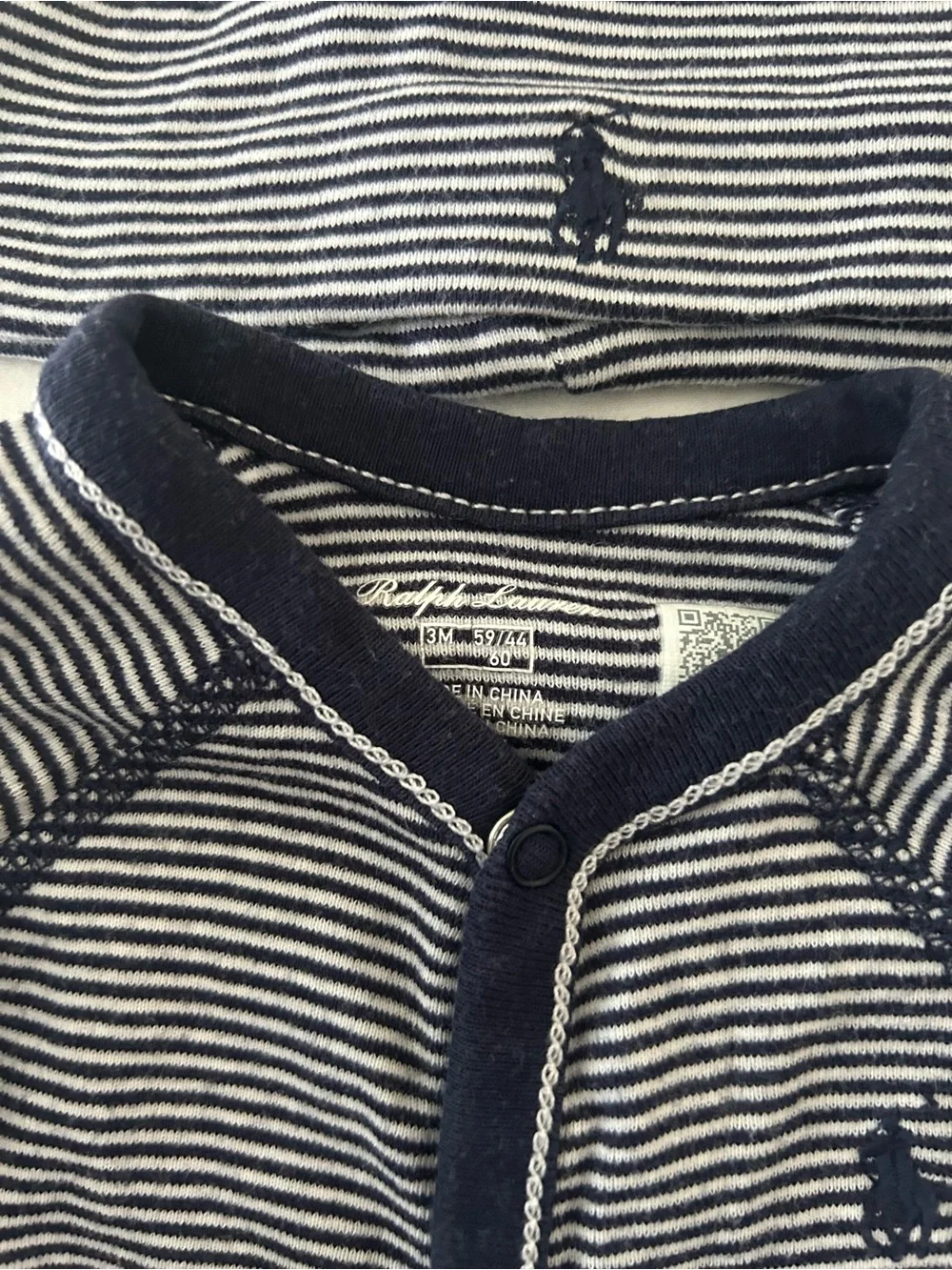 Ralph Lauren Baby Boy Striped Footie and Hat Set Navy Blue Stripes 3M